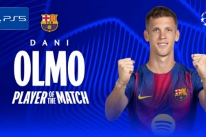 1助攻+3关键传球，官方：奥尔莫当选巴萨2-1马竞全场最佳